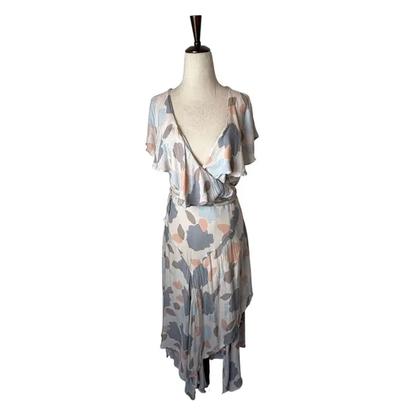 Free‎ People Faye Printed Wrap Maxi Dress Women S Cream Gray Flowy Boho Cottage - Image 3