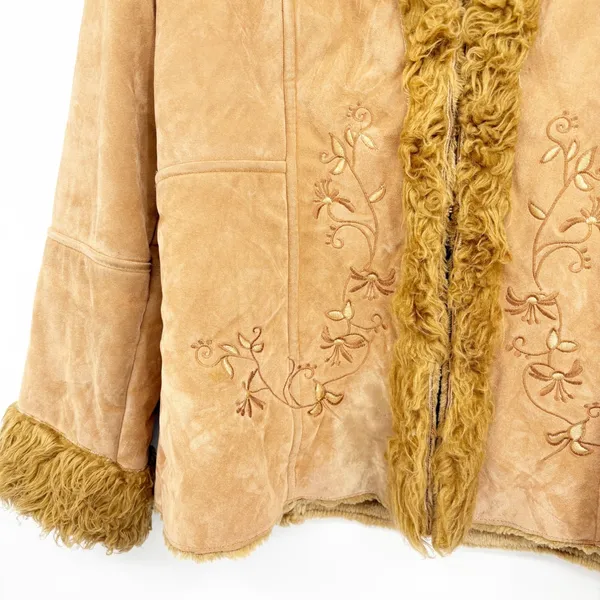 First Line Womens Y2K Tan Faux Suede Embroidered Penny Lane Faux Fur Jacket M‎ - Image 4