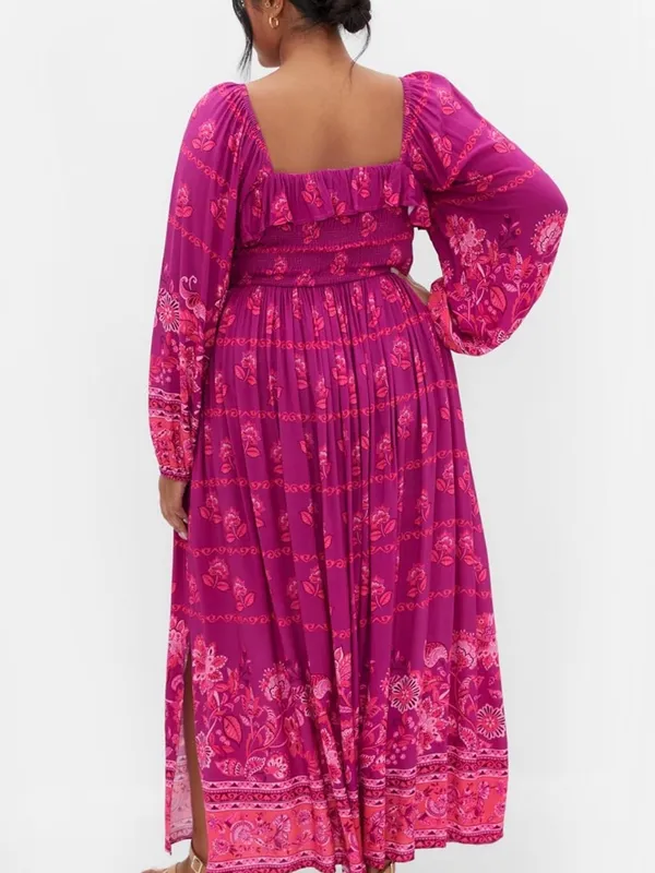 City Chic Size 16 Estelle Print Long Sleeve Multi Colored Pink Floral Maxi Dress - Image 2
