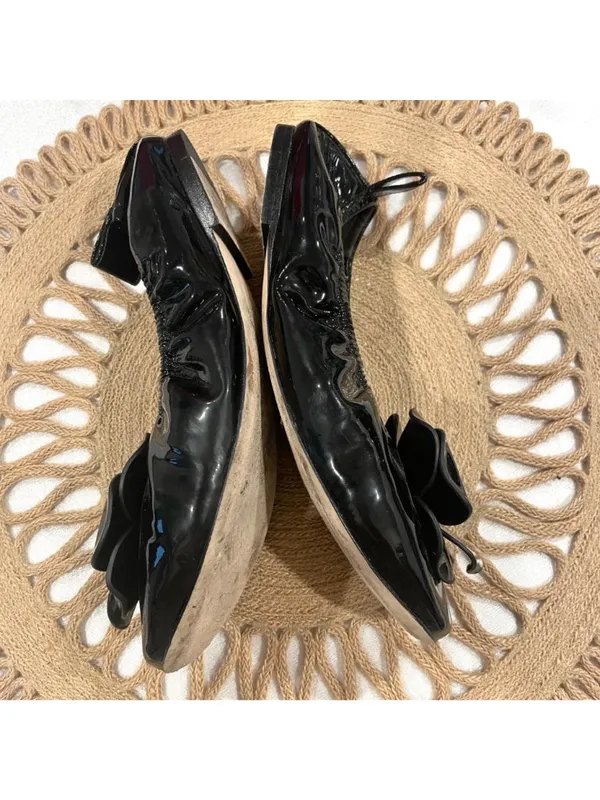 Tory Burch Floral Applique Patent Leather Ballet Flats Size 8 Black - Image 6