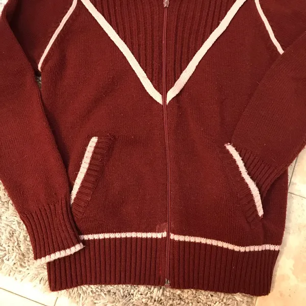 Vintage Sultra zip up sweater jacket maroon size S 70’s era Pockets - Image 4