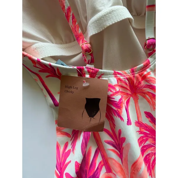 Shade & Shore Pink Palm Tree High Leg Cheeky One Piece Swimsuit‎ Small NWT - Image 4