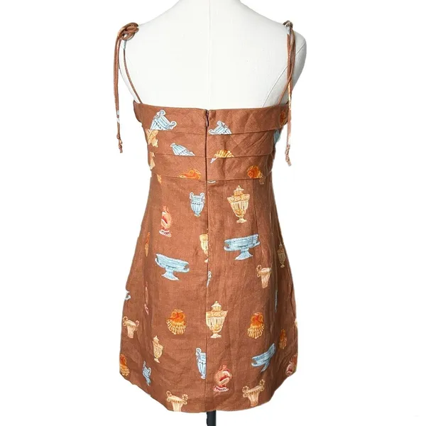 Roame Isola Linen Spaghetti Strap Mini Dress in Ceramica Desert Brown Size US 6 - Image 4
