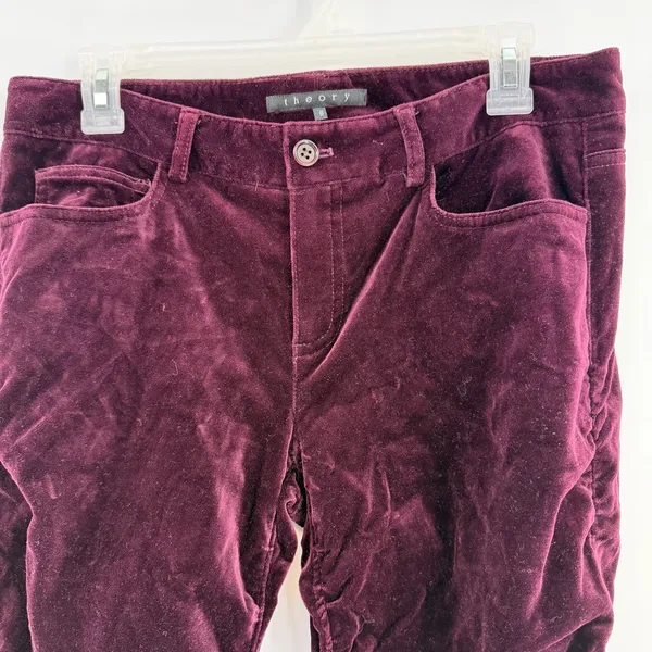 Theory Ruched Velvet Pants 8 Mulberry Purple Y2K Low Rise Slim Leg Stretch USA - Image 2
