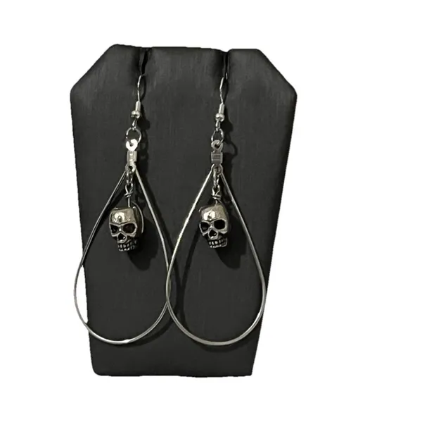 Handmade Gothic Skull Teardrop Hoop Earrings Silver Dangle Punk Halloween Emo - Image 2
