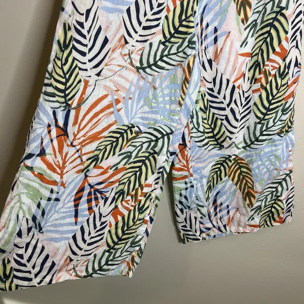 Tahari 100 Linen Wide Leg Palm‎ Resortwear Beach Vacation Summer High Waist XL - Image 4