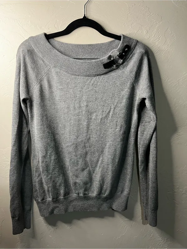 Lauren Ralph Lauren Gray Equestrian Horsebit Buckle Knit Sweater - Image 2