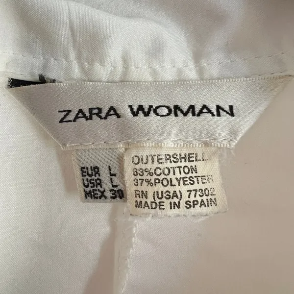 Zara Woman's Long Sleeve Button Down White Cotton‎ Size Medium Made In Italy - Image 3