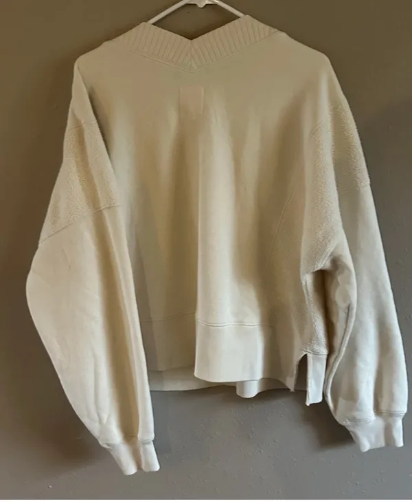 American Eagle Aerie Ivory Pullover Sweater Knit Cotton V Neck Women's Size L - Image 3