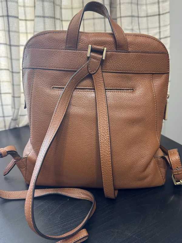 Michael Kors Rhea Pebbled Leather Slim Backpack And Wallet Luggage Tan - Image 6