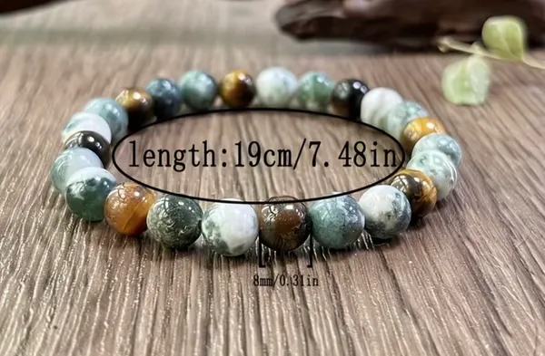 Women’s Protection Natural Tiger Eye & Tree Agate 8mm Bangle Bracelet - Image 3
