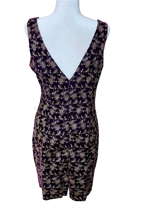 Vintage Jessica McClintock Gunne Sax Velvet Mini Dress 13/14 NWT Purple Gold - Image 8