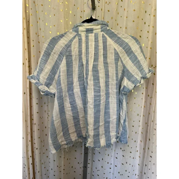 Free People We The Free Away At Sea Frayed Hem Button Down Striped Top L - Image 3