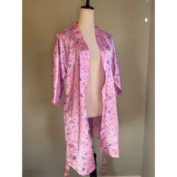 Jammilicious Pink Celestial Satin Robe Moon Star Planet M y2k whimsigoth retro b - Image 6