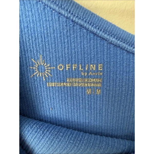 Offline by Aerie Seamless Ribbed Blue One Shoulder Sports Bra Crop Top - Image 2