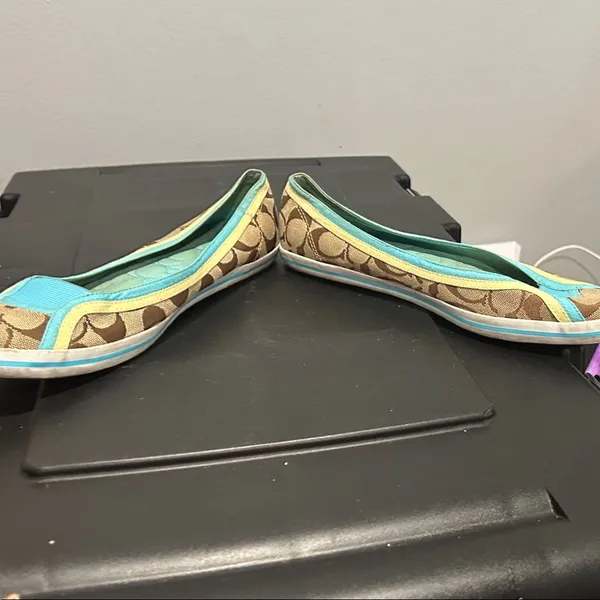 Coach Women's Brown and Teal Flats - Image 7