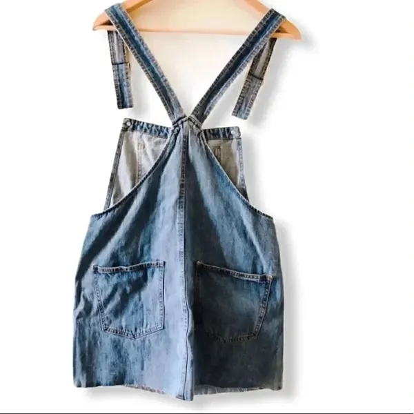 Bershka Blue Denim Jeans Overall Mini Skirt, Size M - Image 2