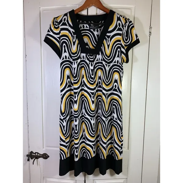 ABS Allen Schwartz Retro Y2K 70s Style Dress Womens Large‎ Square Neck Stretch - Image 3