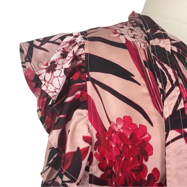Tommy Hilfiger New Shift Dress Ruffle Tie Neck Pink Red Floral Women’s Size 16 - Image 10