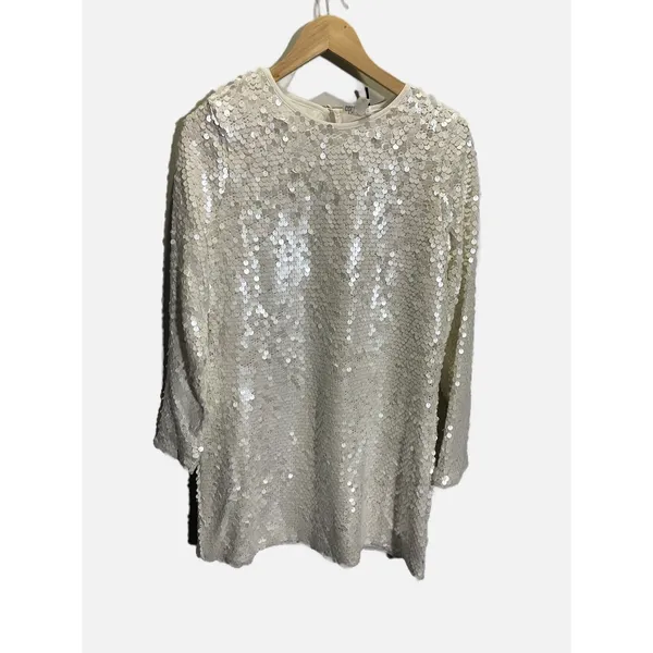 Future Collective Dress Women White Sequin Long‎ Sleeve Mini Party Sparkle XL - Image 2