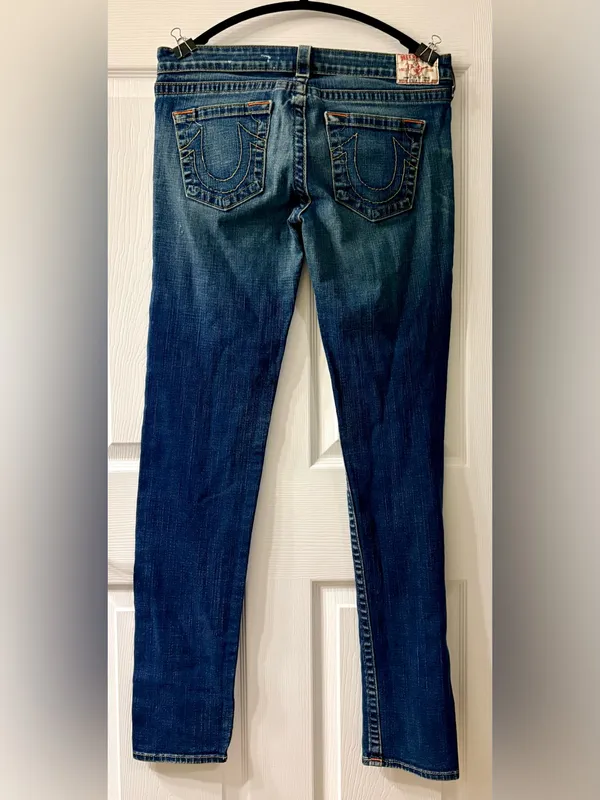 True Religion Slim Skinny Leg Dark Blue Washed Jeans size 31 - Image 2