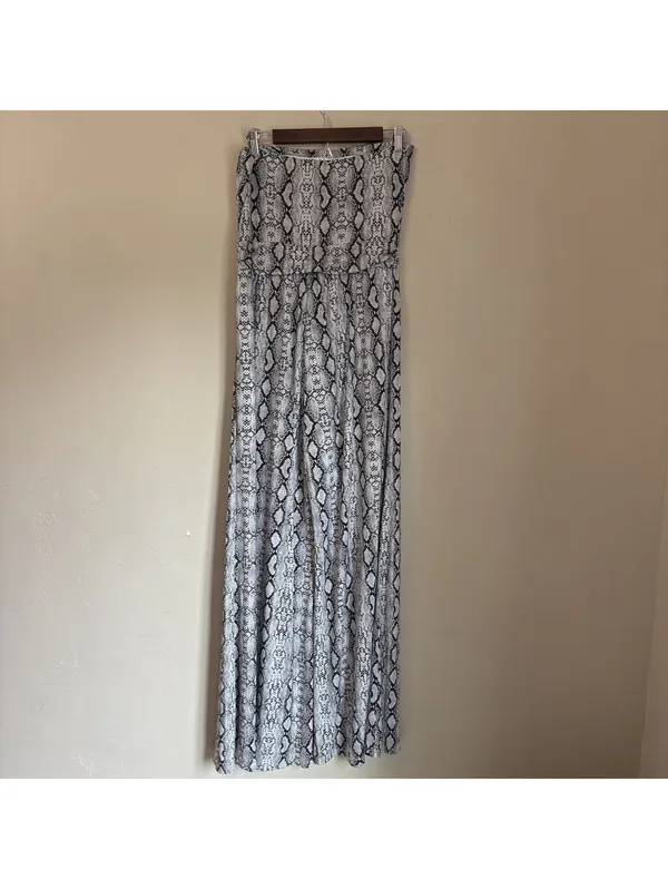 Dress Up Strapless Snakeskin Wide Leg Jumpsuit Snake Print Elastic Waist Large - Image 4
