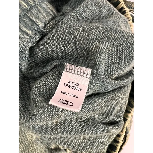 Zenana Acid Washed French Terry Palazzo Pants Small Olive Green Drawstring - Image 6
