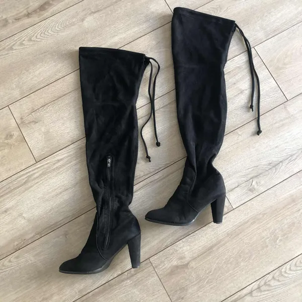 Black Over The Knee Heeled Boots Size 7.5 - Image 2