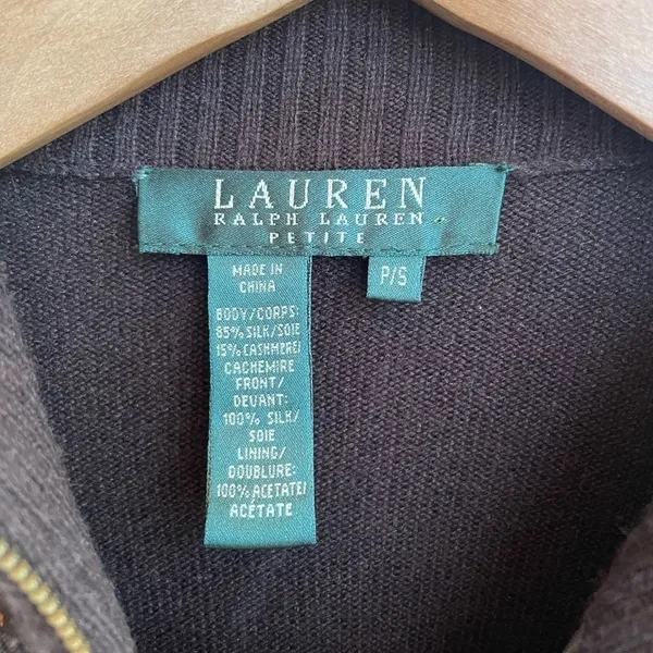 Lauren Ralph Lauren Silk Cashmere Full Zip Printed Jacket in‎ Brown Size Small - Image 3
