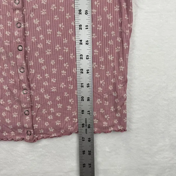 American Eagle‎ Soft Sexy Rib Floral Button Up Crop Top Women's L/G Pink - Image 3