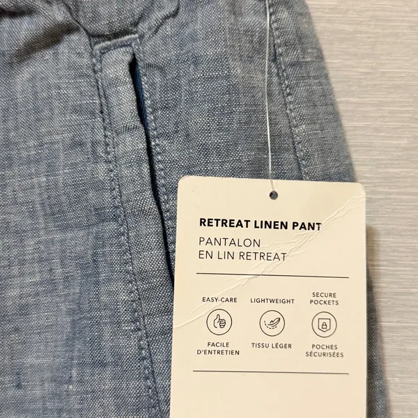 Athleta Retreat Linen Pant Blue Heathered Jogger Drawstring Tapered Leg NEW - Image 7