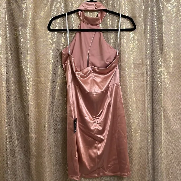 Lulus impressive style mauve satin halter bodycon mini dress, size L NWT - Image 8