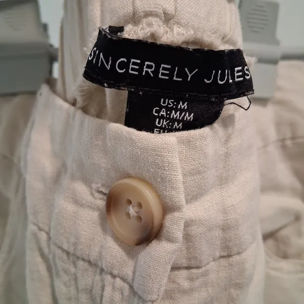 Sincerely Jules Cargo Pants Beige Linen Wide Leg Utility Pockets Women's Medium - Image 2