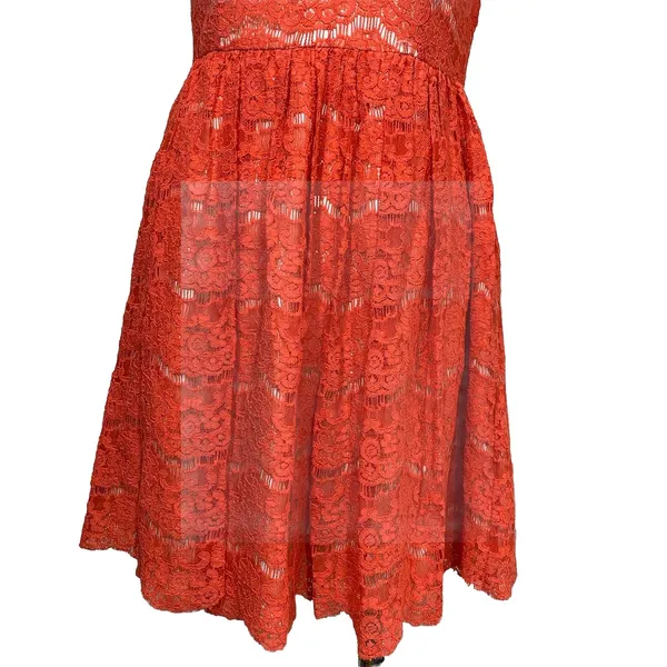 Kensie Lace Fit and Flare Dress Womens Small‎ Orange V-Neck Cap Sleeve Mini - Image 6