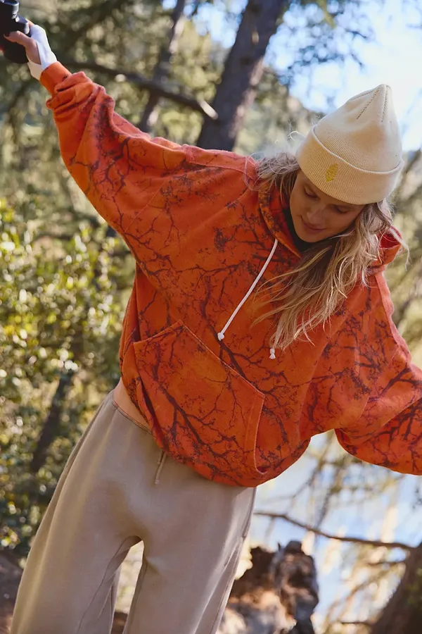 NWT Free People Movement Final Call Printed Hoodie- Tree Camo Neon Orange Contents 70% Cotton, 30% Polyester No refunds returns or cancellations - Image 4