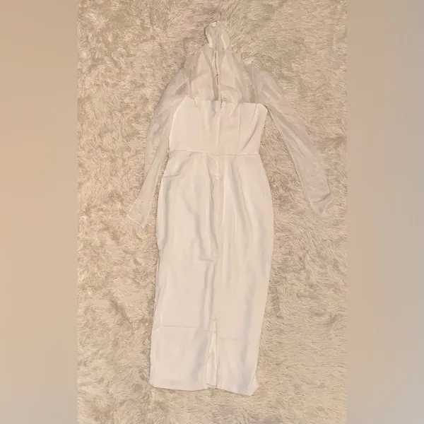 NWOT House of CB Yasmin White Plunge Midi Dress Long Sleeve sz S - Image 7