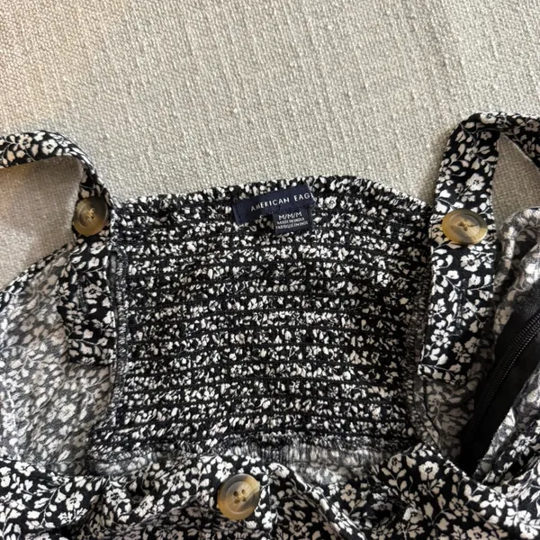 American‎ Eagle Floral Romper Medium Shortall Button Front Smocked Back Boho - Image 7