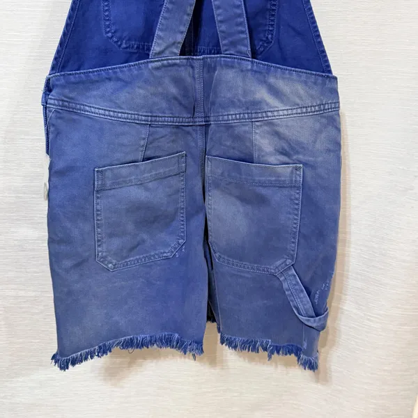 Free People Denim Shortalls Blue Cotton Carpenter Utility Frayed Shorts Size 2 - Image 5