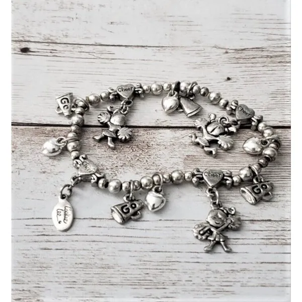 Vintage Cookie Lee Stretch Bracelet Silver Tone Cheer / Cheerleader Theme - Image 2