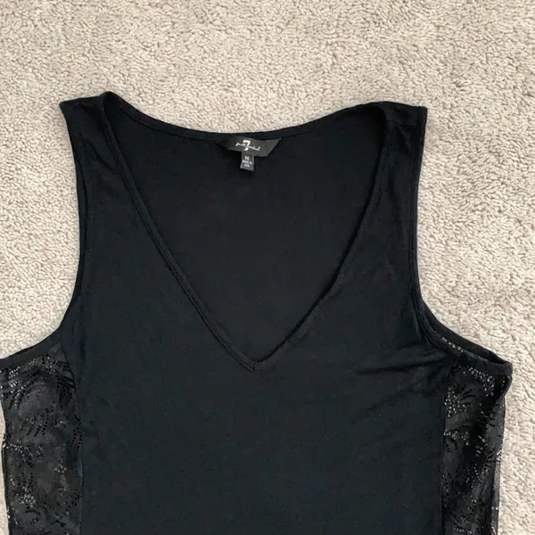 7 For All Mankind Black Sheer Tank Top Lace M - Image 3