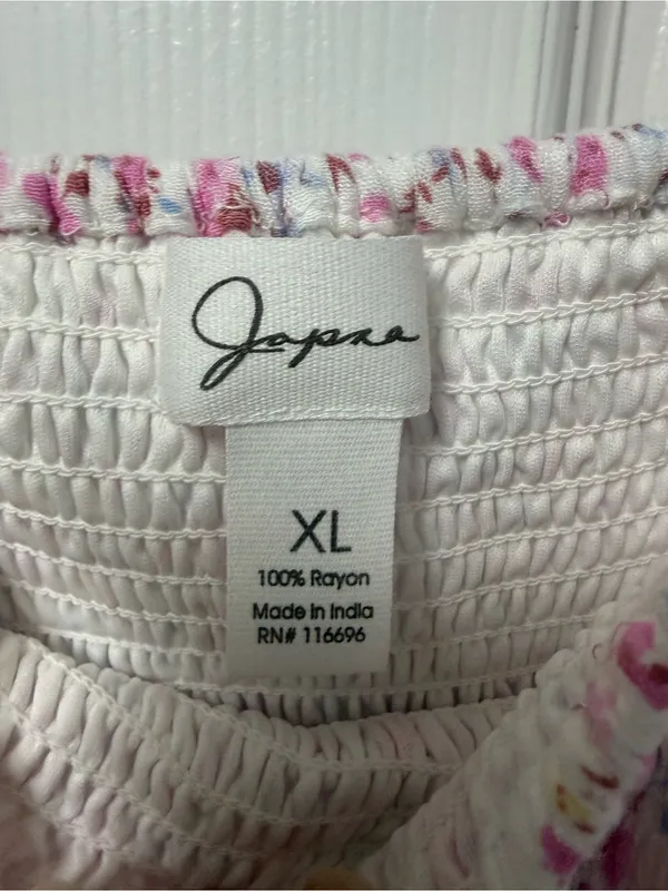 Japna White Smocked Top with Pink Floral Accents - Image 4