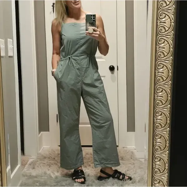Pistola Olive Green Overall Jumpsuit SMALL Cotton Relaxed Vacation Designer $148 - Image 7