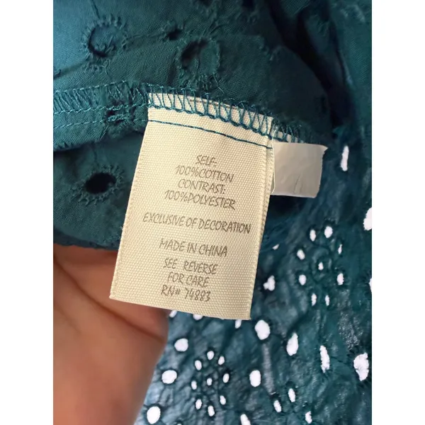 Adiva crochet‎ green teal lace eyelet short puff sleeve top large - Image 6