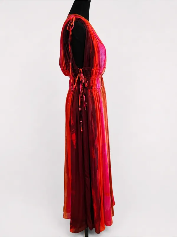 NWT Zara Sunset Flowy Maxi Dress Medium Plunge V-Neck Adjustable Tie Waist Boho - Image 4