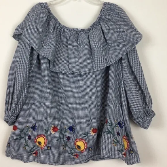 ZARA Gingham Embroidered Off The Shoulder top - Image 4