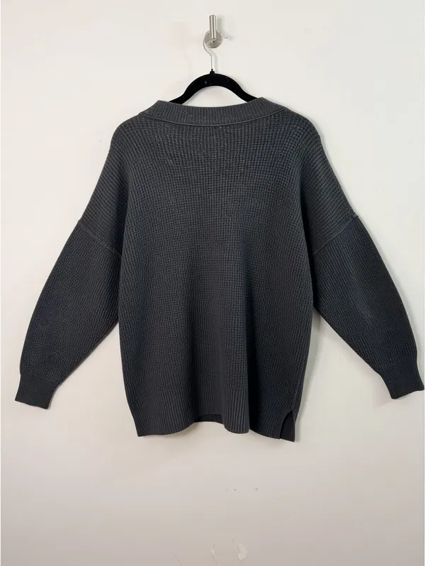 Aerie Oversized Waffle Knit Crew Neck Sweater Gray Size Small Cozy Pullover - Image 2