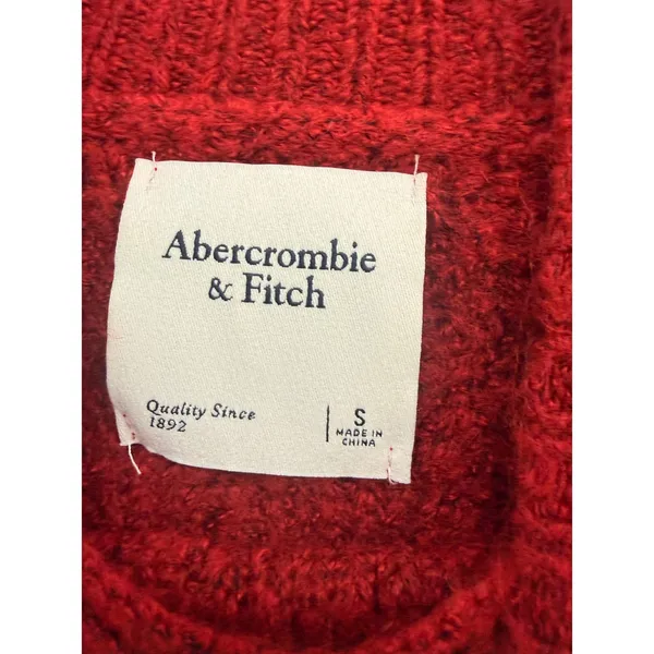 Abercrombie & Fitch Red Cable Knit Mock Neck Sweater Small Raglan Sleeve - Image 3