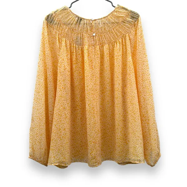 Ann‎ Taylor Yellow Orange Floral Long Sleeved Shirred Yoke Blouse Sz XL NEW - Image 4