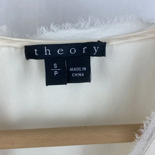 Theory 100% Silk Ivory Cream Sleeveless Ruffle Front Button Up Blouse Top S - Image 6