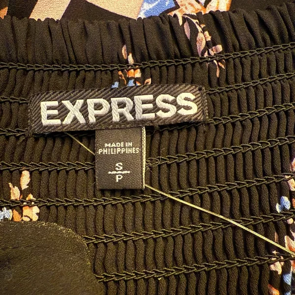 Express Small Black Asymmetrical Spaghetti-Strap Dress Floral Smocked Swing - Image 10
